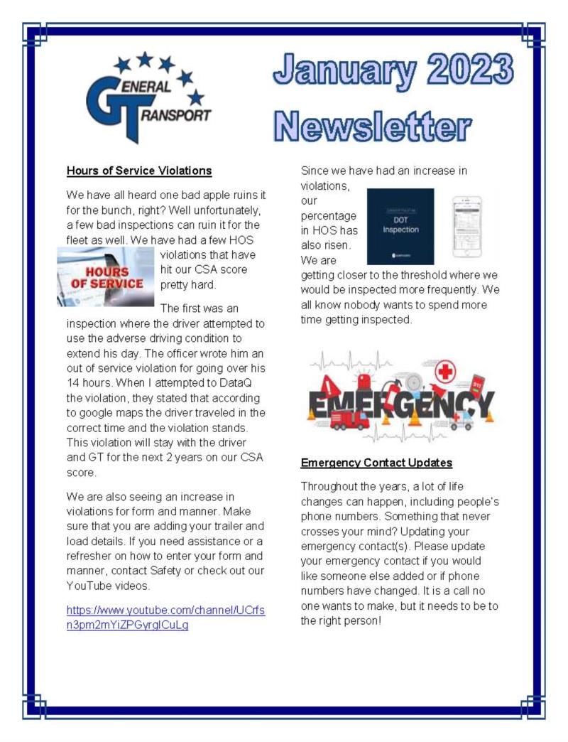 General Transport January 2023 Newsletter